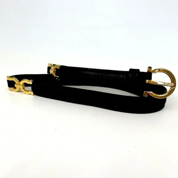 Salvatore Ferragamo Gancini Black Leather Belt gol - Picture 7 of 7